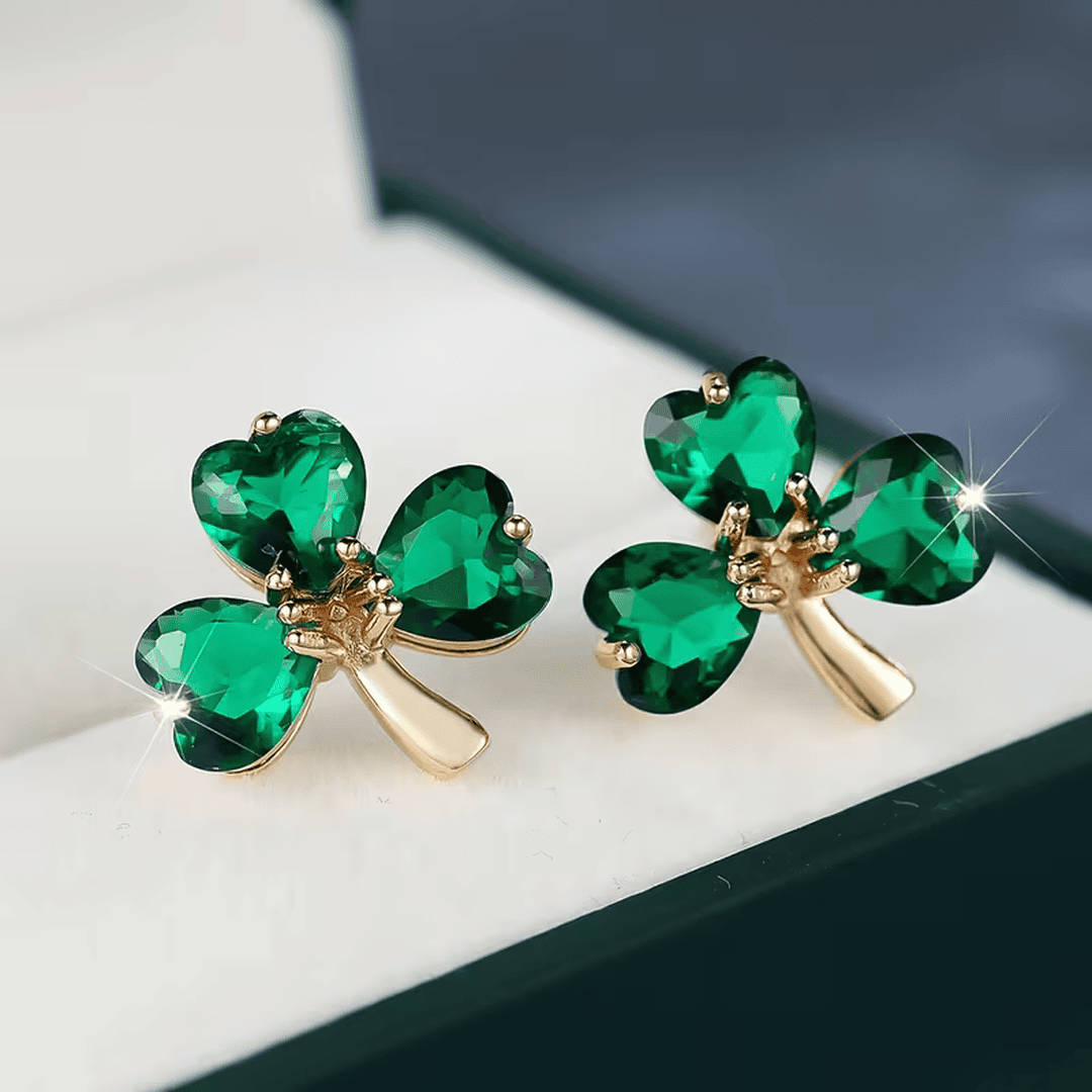 Pendientes trébol de la suerte esmeralda