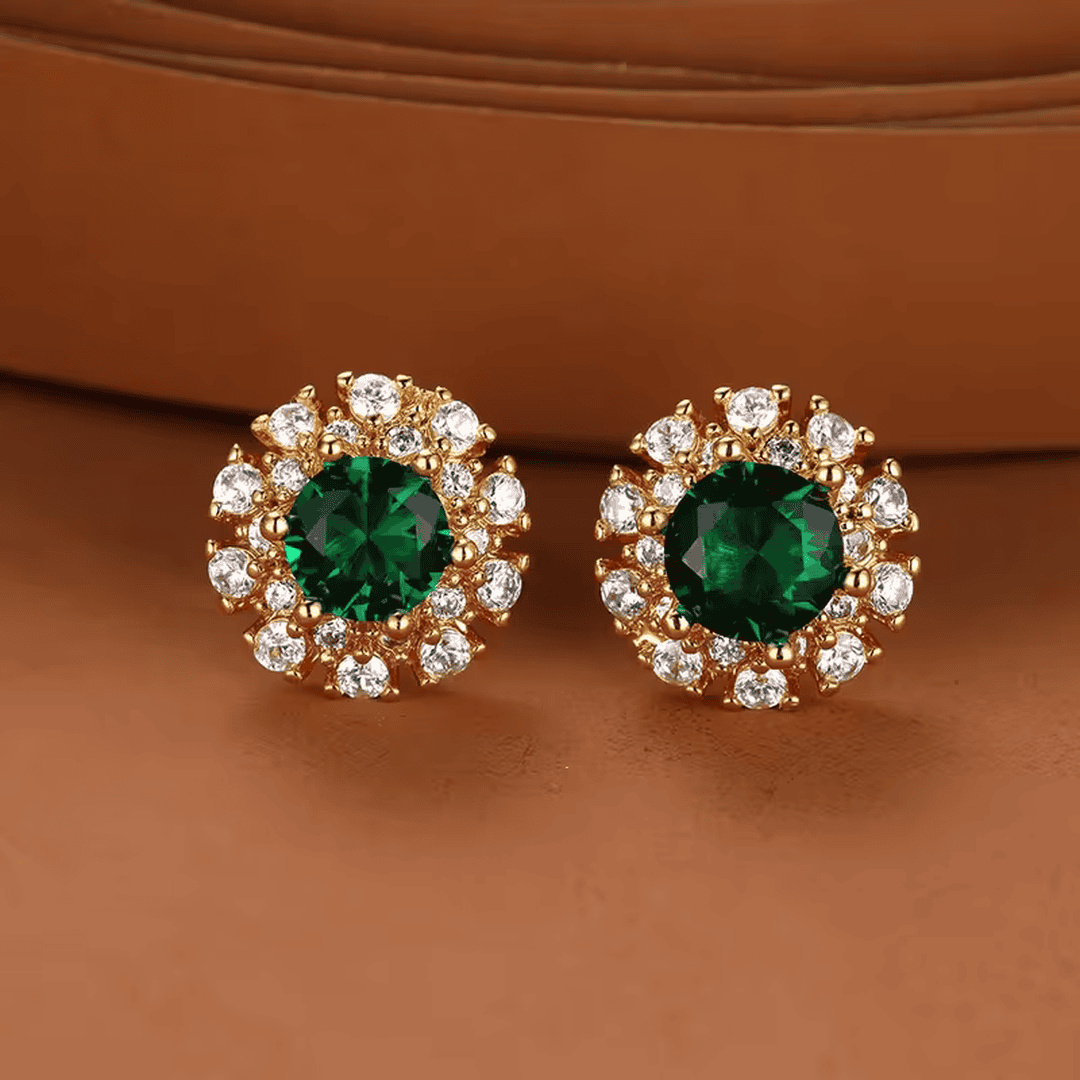 Pendientes halo de esmeralda real
