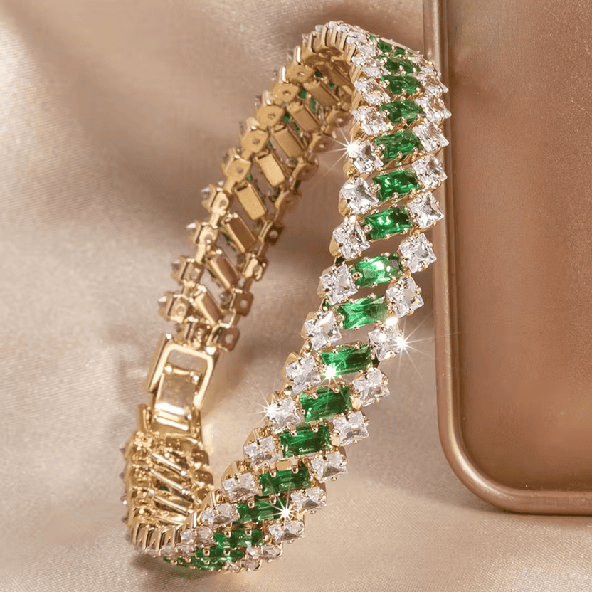 Pulsera tenis de corona con esmeralda