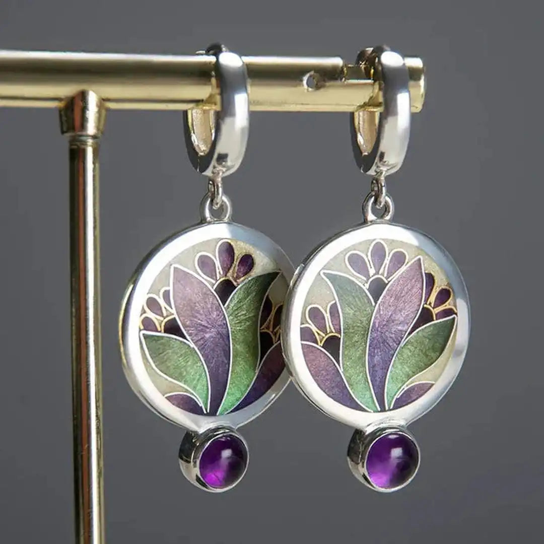Pendientes boho vintage con cristales morados