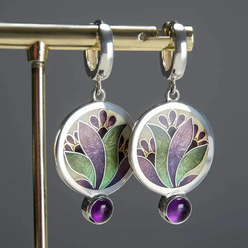 Pendientes boho vintage con cristales morados