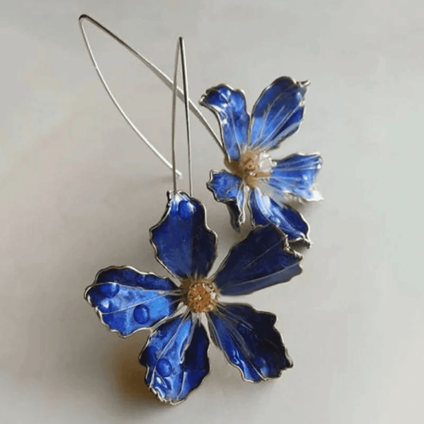 Pendientes vintage de flor azul