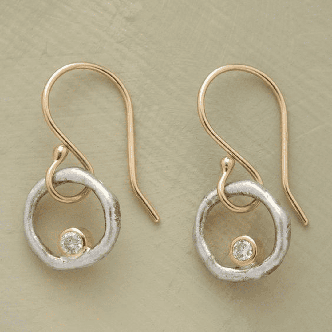 Pendientes vintage de oro y plata con circonita cúbica