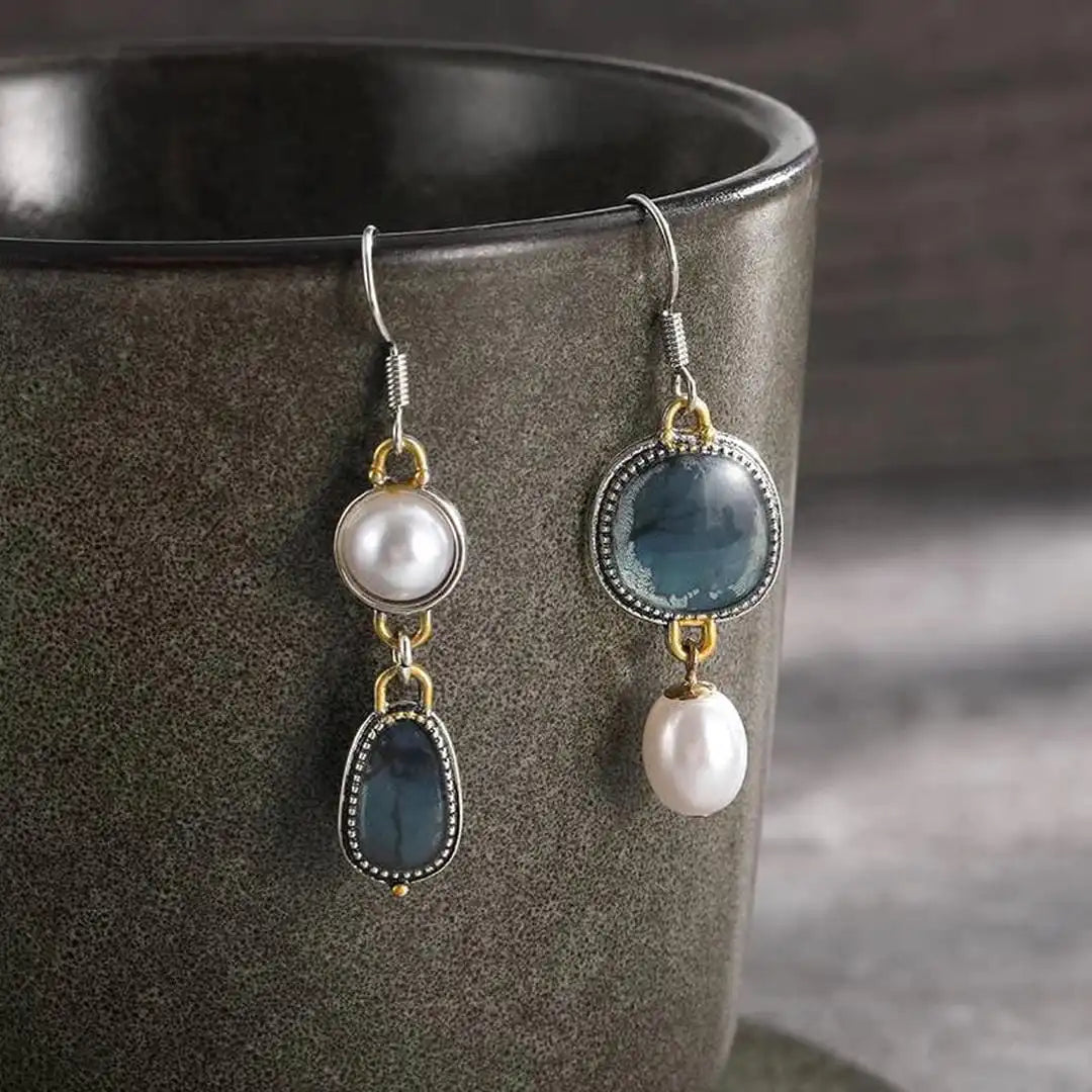 Pendientes vintage de piedra azul y perla