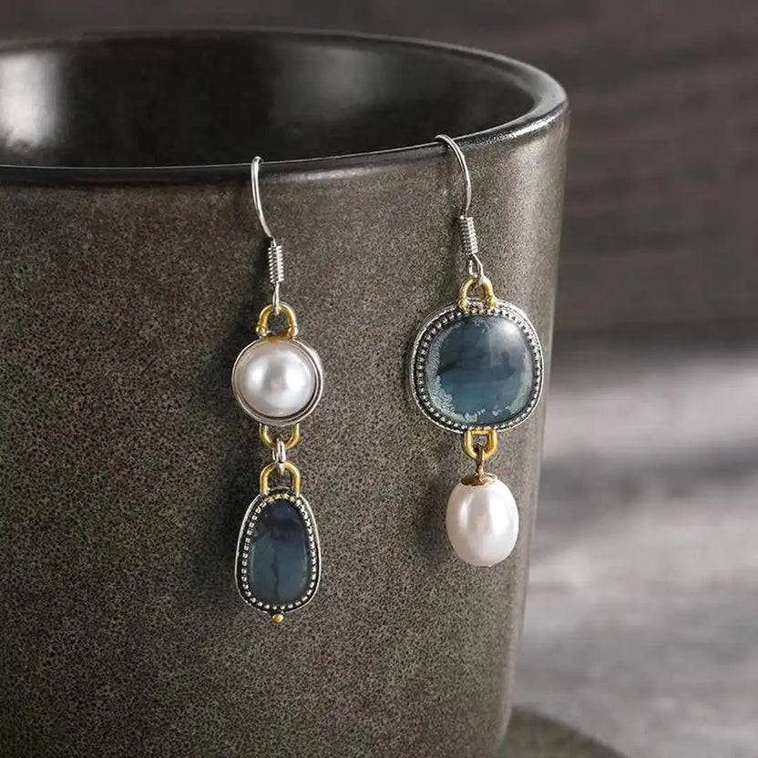 Pendientes vintage de piedra azul y perla