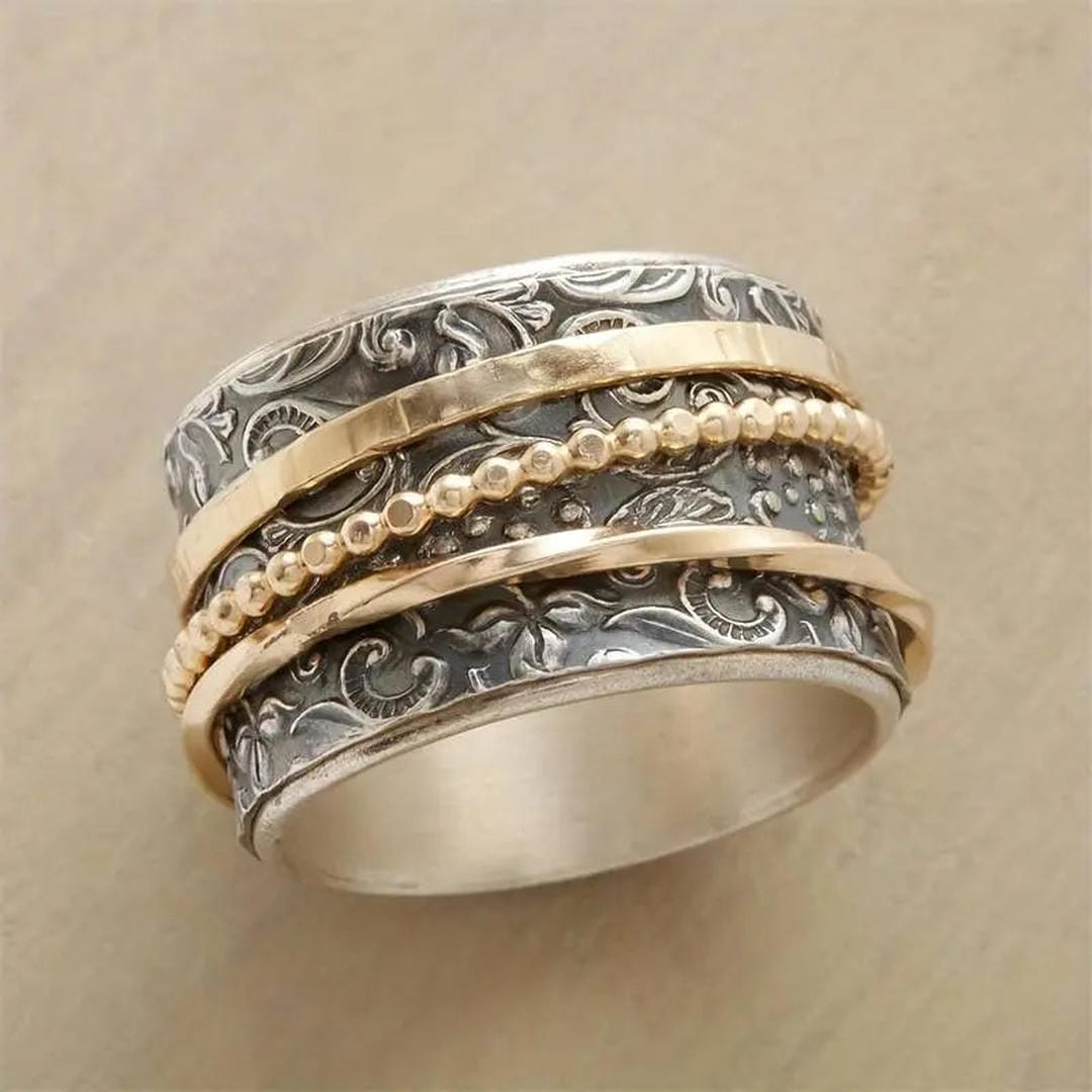 Anillo antiguo vintage en oro y plata