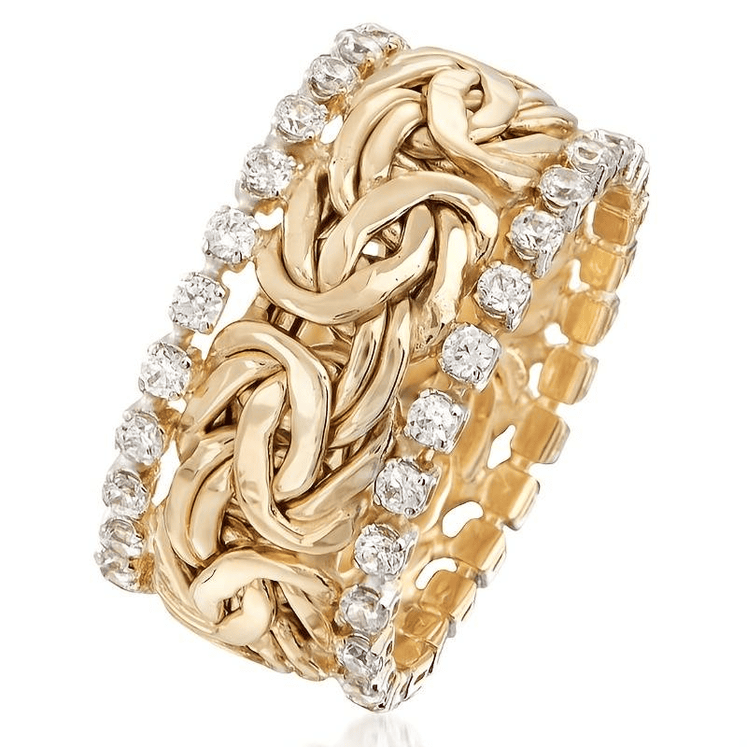 Anillo de oro vintage trenzado con circonitas