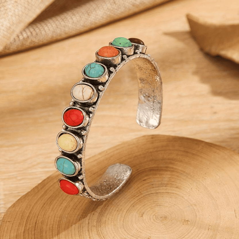 Pulsera vintage plateada multicolor