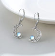 Pendientes celestiales de plata con piedra de luna en forma de media luna