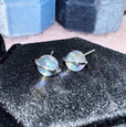 Pendientes vintage de plata con piedra de luna rosa