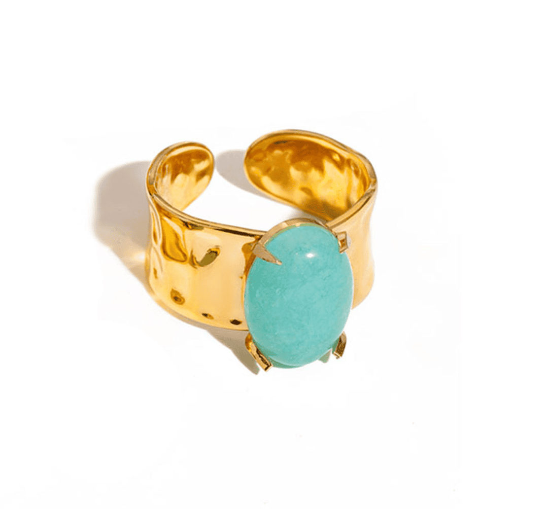 Anillo diosa azul de amazonita sofisticado