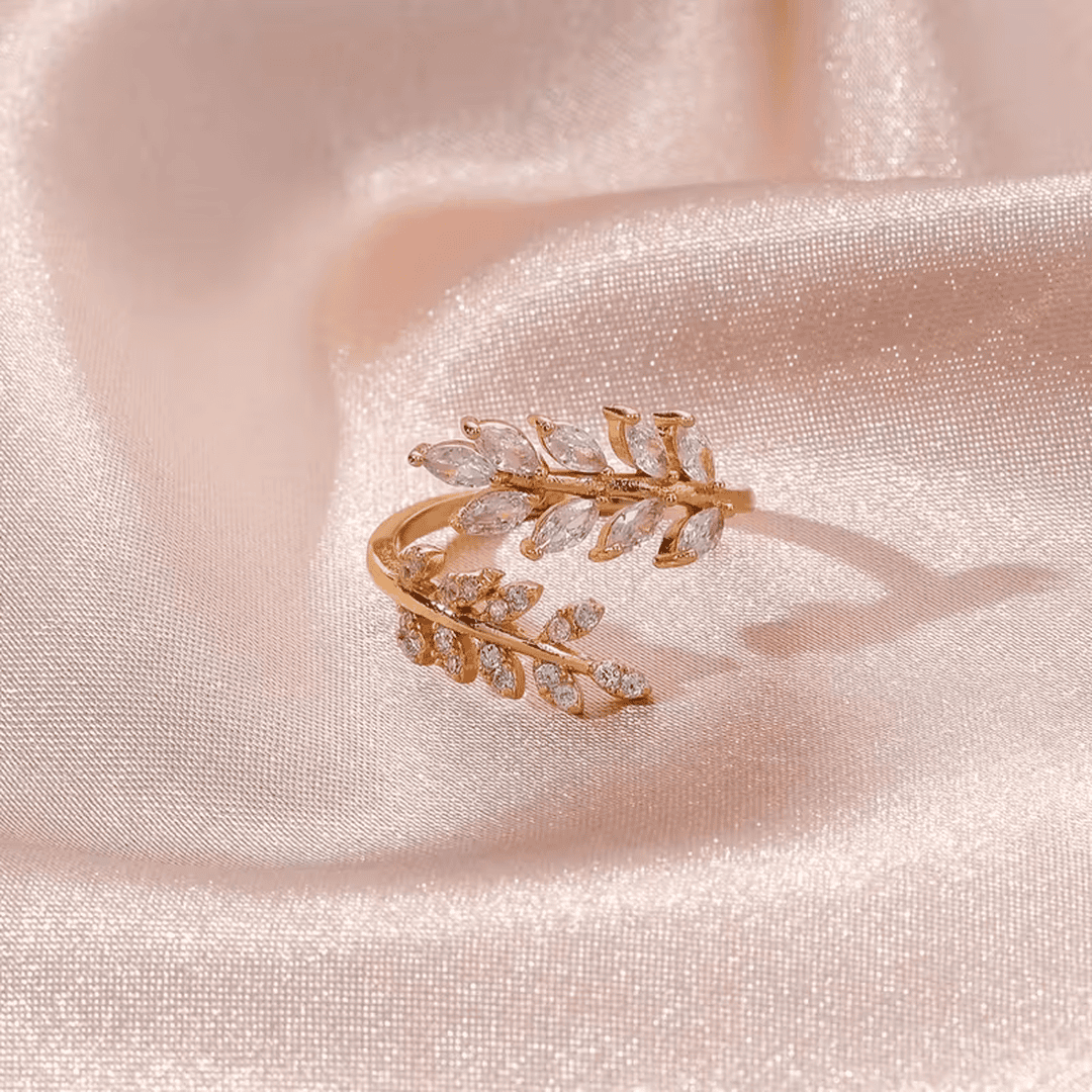 Anillo elegante verde de hoja de laurel – imagen 3
