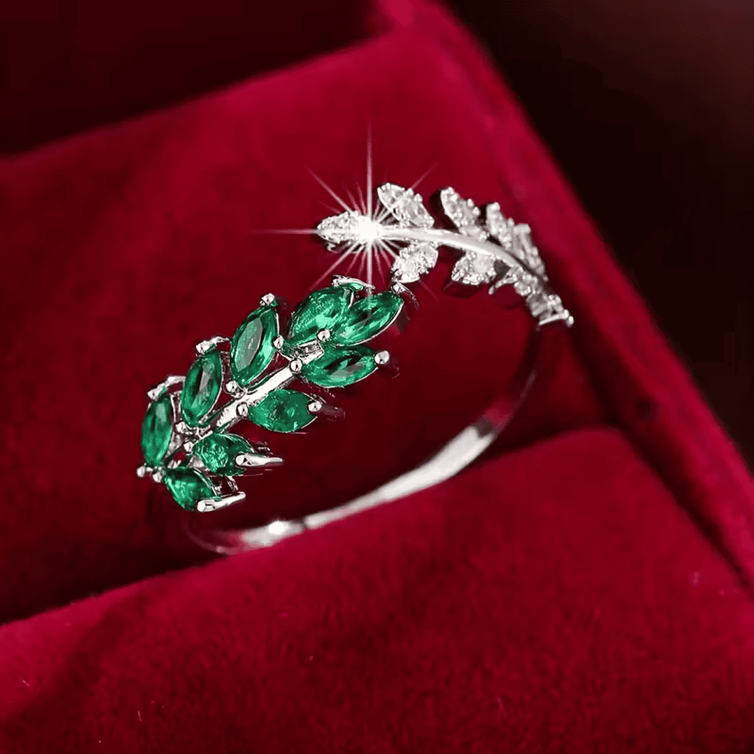 Anillo elegante verde de hoja de laurel – imagen 5