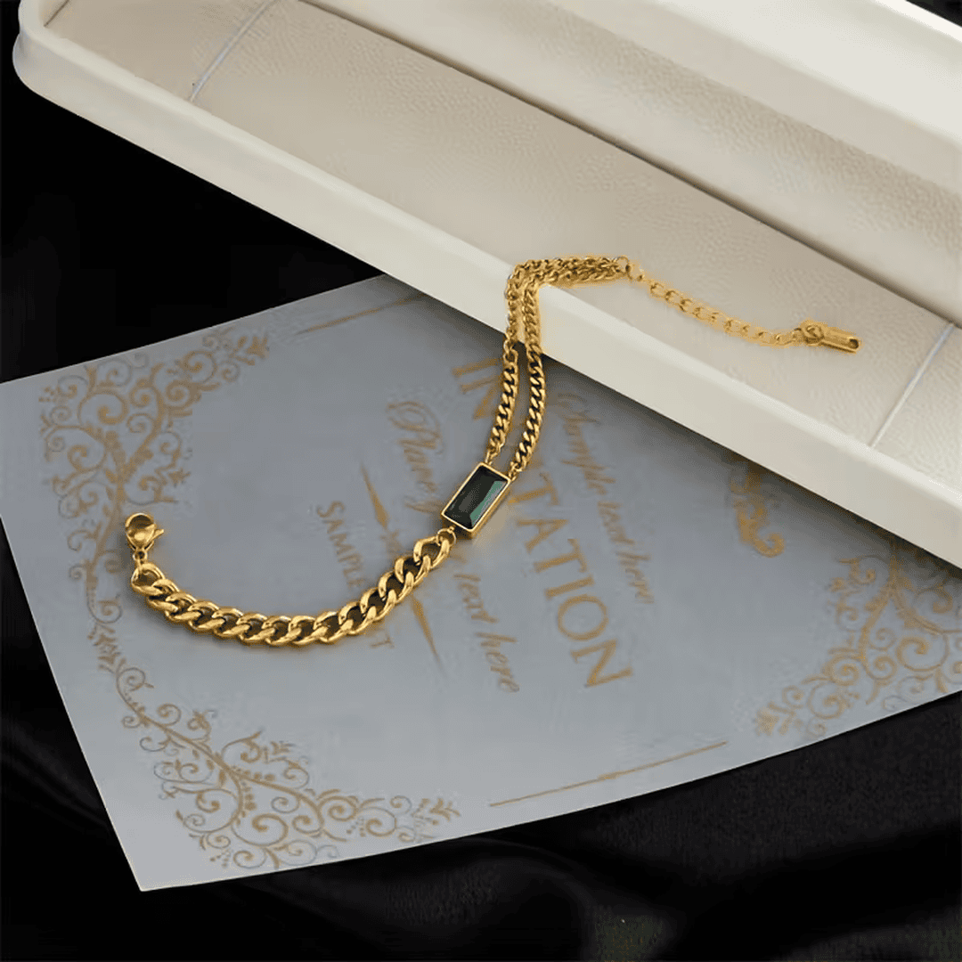 Pulsera de cadena con barra esmeralda – imagen 3