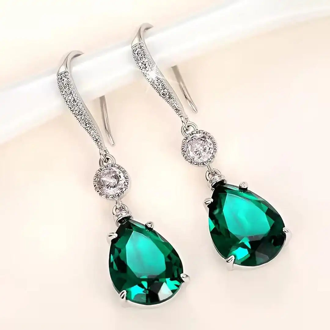 Pendientes elegantes de gota esmeralda – imagen 2