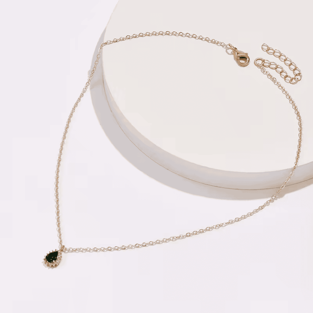 Collar elegante con piedra esmeralda en forma de gota de rocío – imagen 2