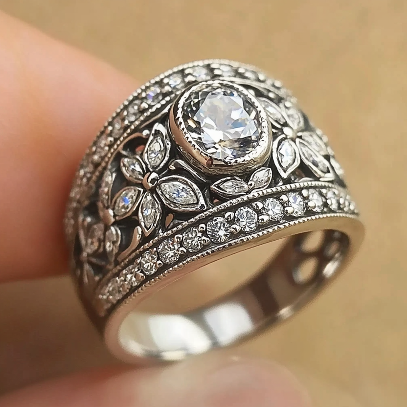 Anillo vintage de plata brillante