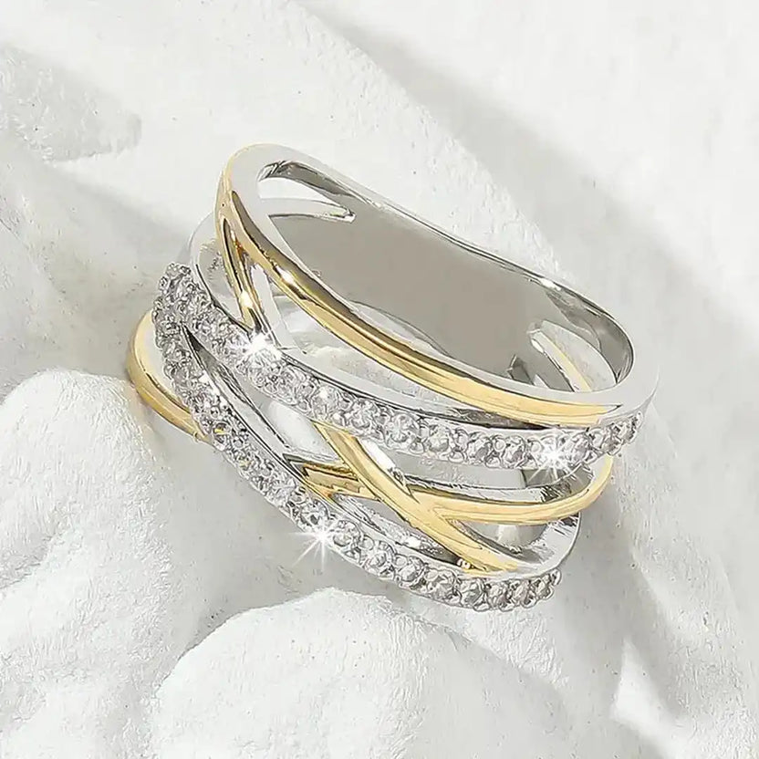 Anillo Radiance de circonita en plata y oro