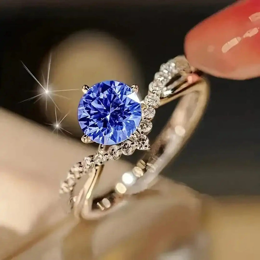 Anillo exótico de cristal azul