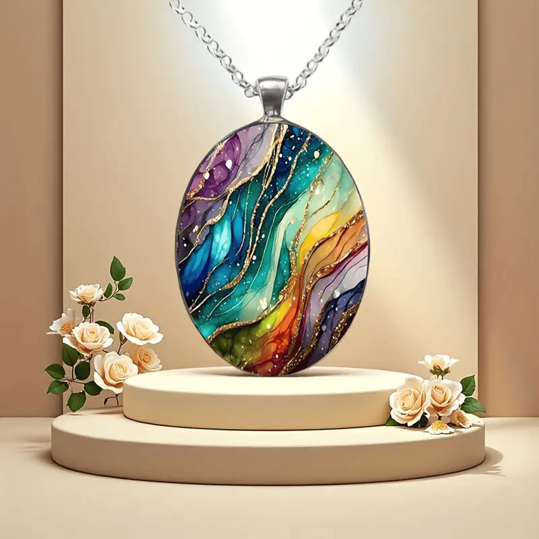 Collar con piedra redonda de colores