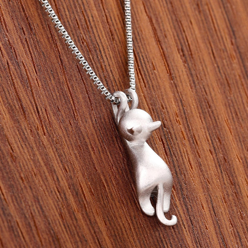 Collar divertido de plata con gatito