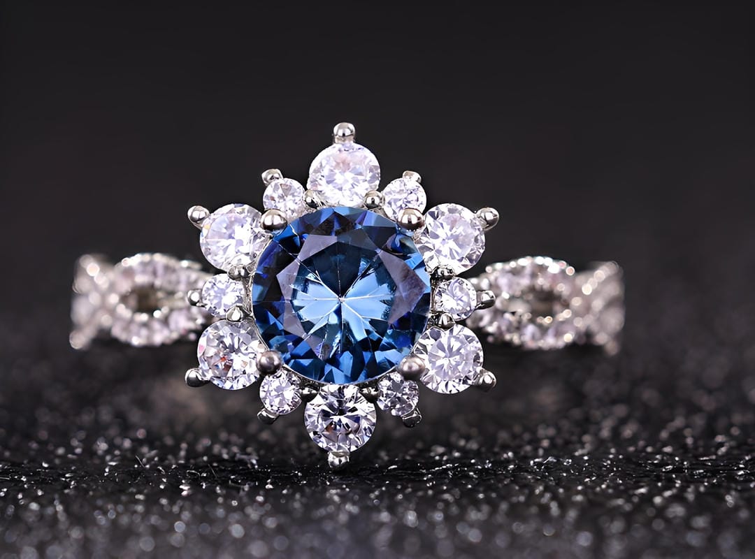 Anillo flor de cristal turquesa