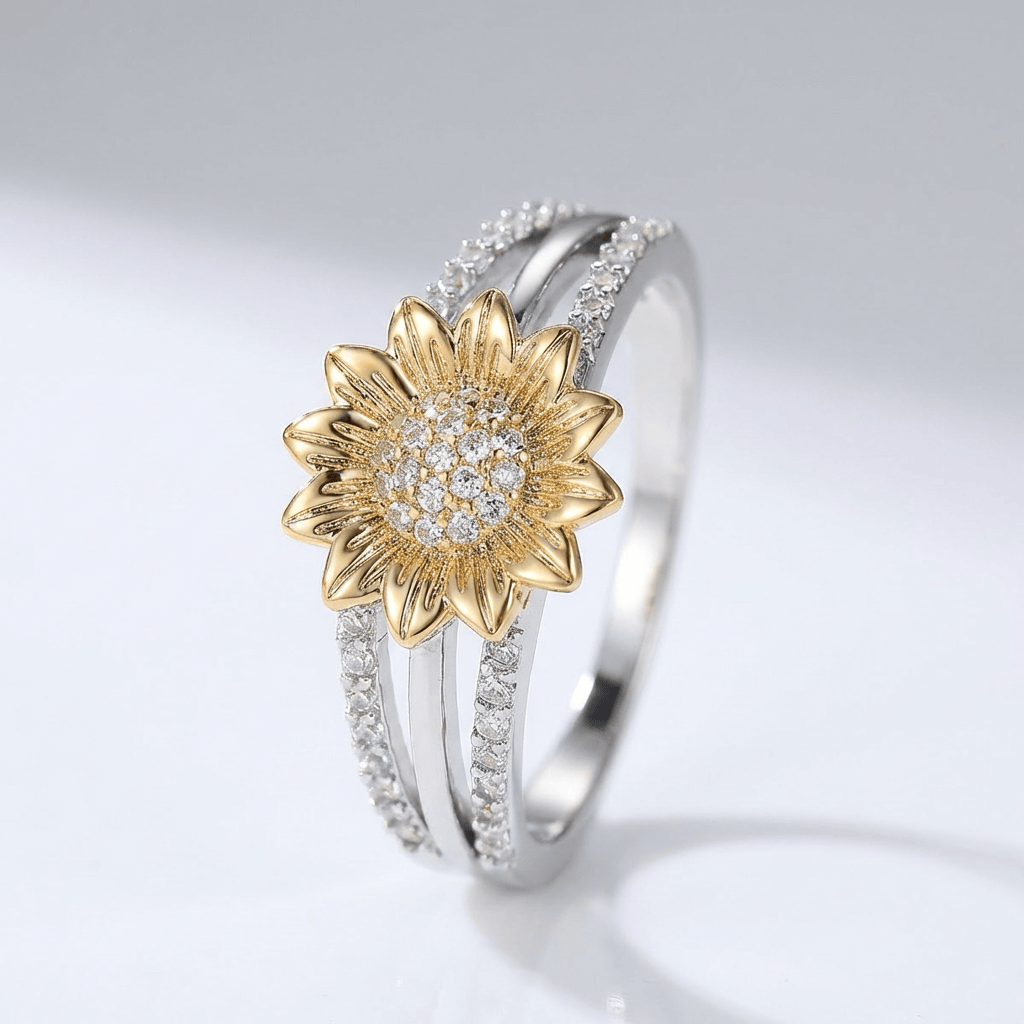 Anillo girasol con brillo de diamante