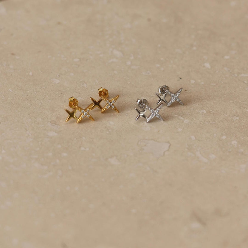 Pendientes de doble estrella con cristal