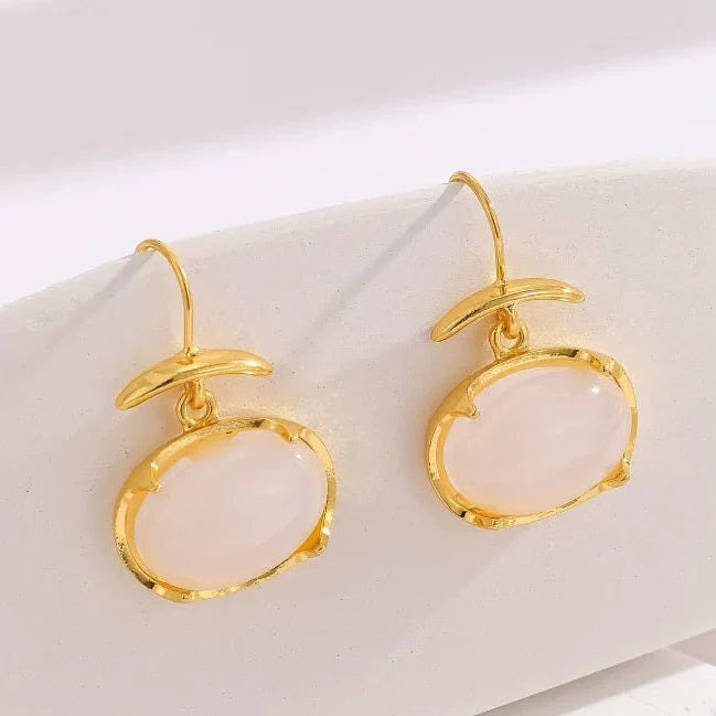 Pendientes elegantes de piedra lunar ovalada – imagen 2