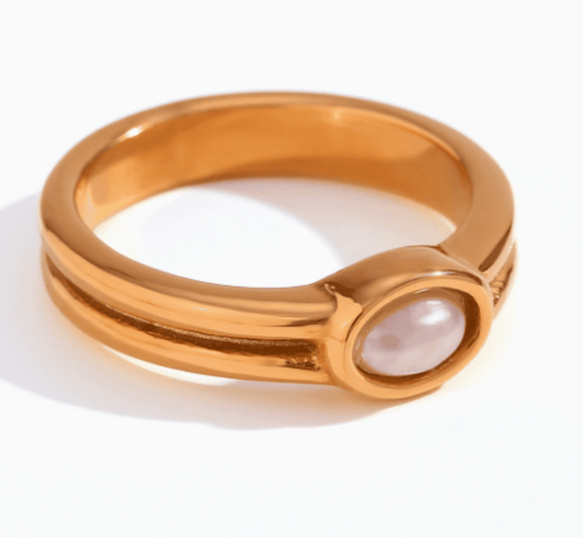 Anillos apilables de oro con perla, lapislázuli y turquesa