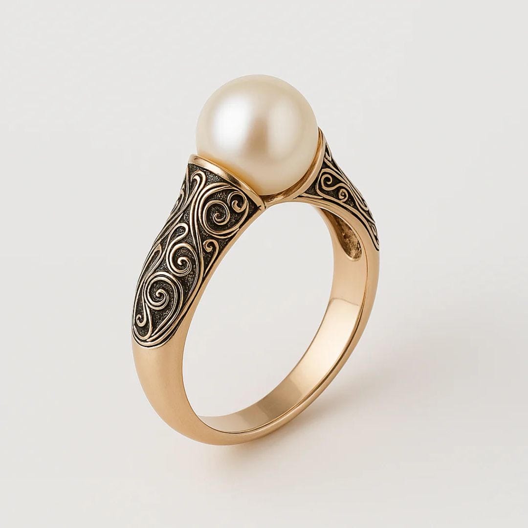 Anillo dorado vintage con perla