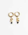 Pendientes de aro con hoja y piedra natural – imagen 3
