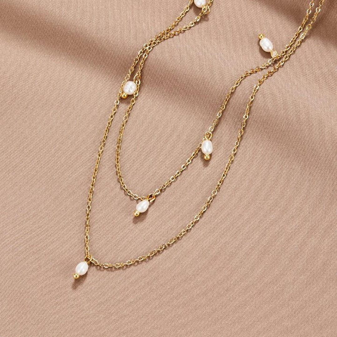 Collar Kay de perlas colgantes por capas – imagen 2