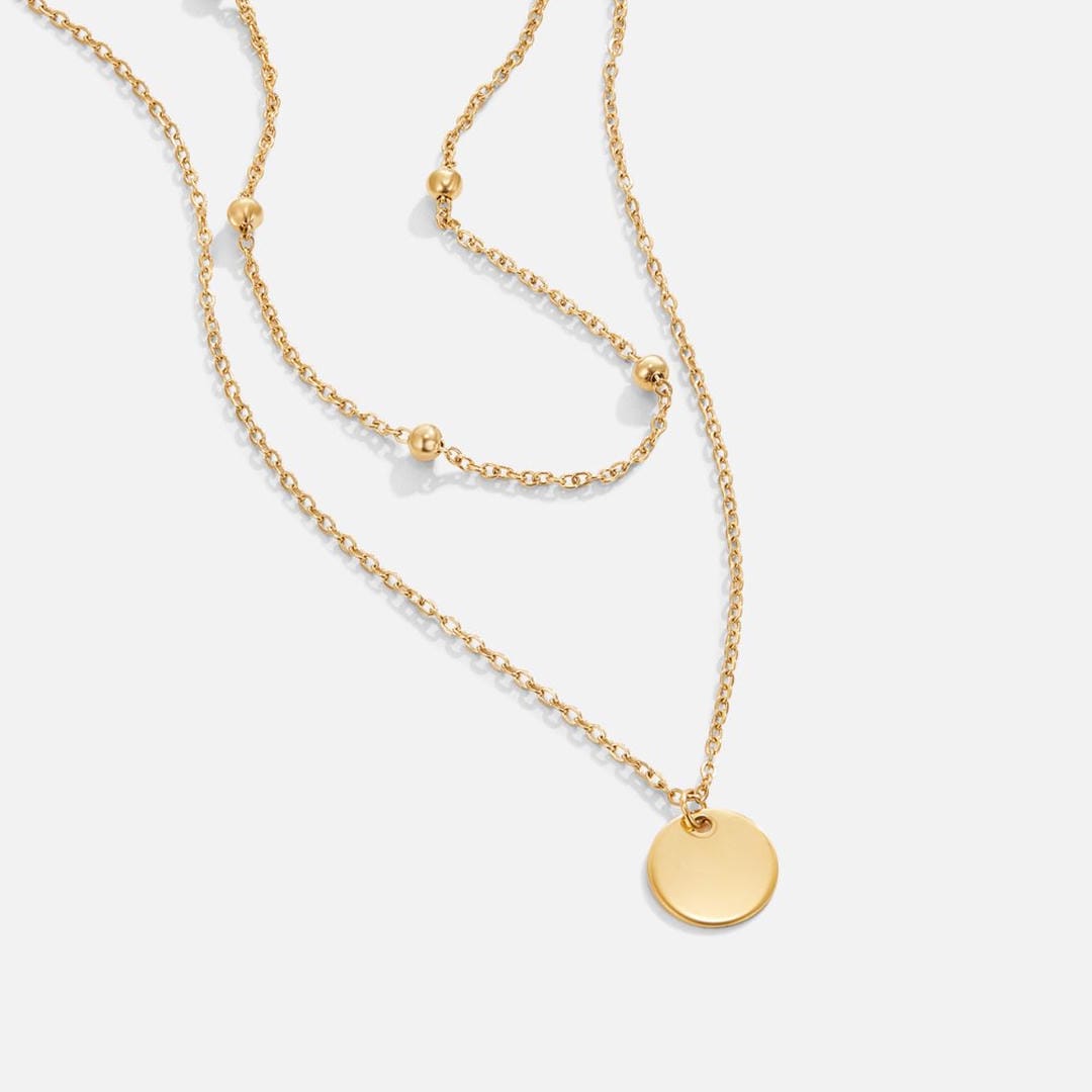 Collar de capas con colgante de disco dorado – imagen 2