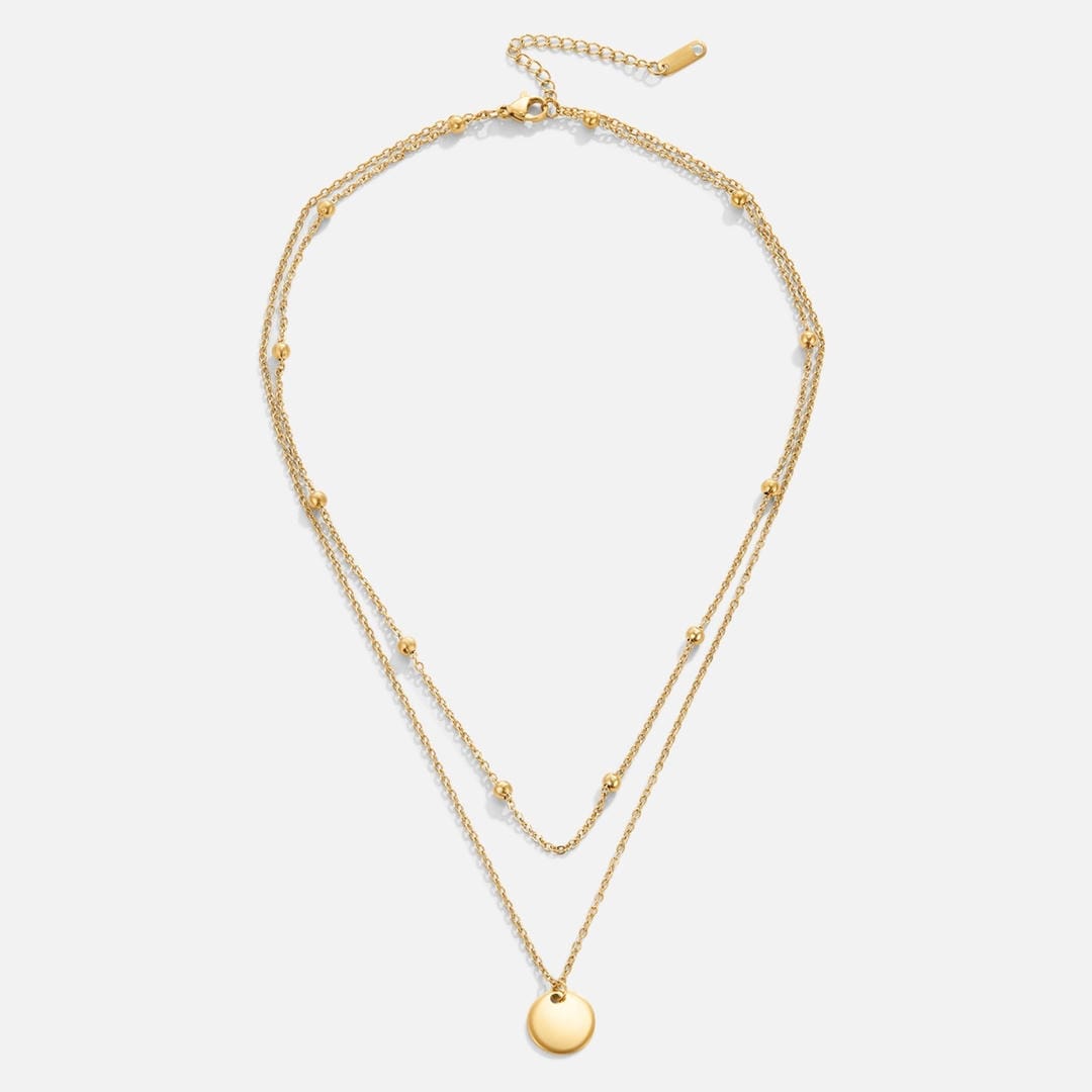 Collar de capas con colgante de disco dorado – imagen 3