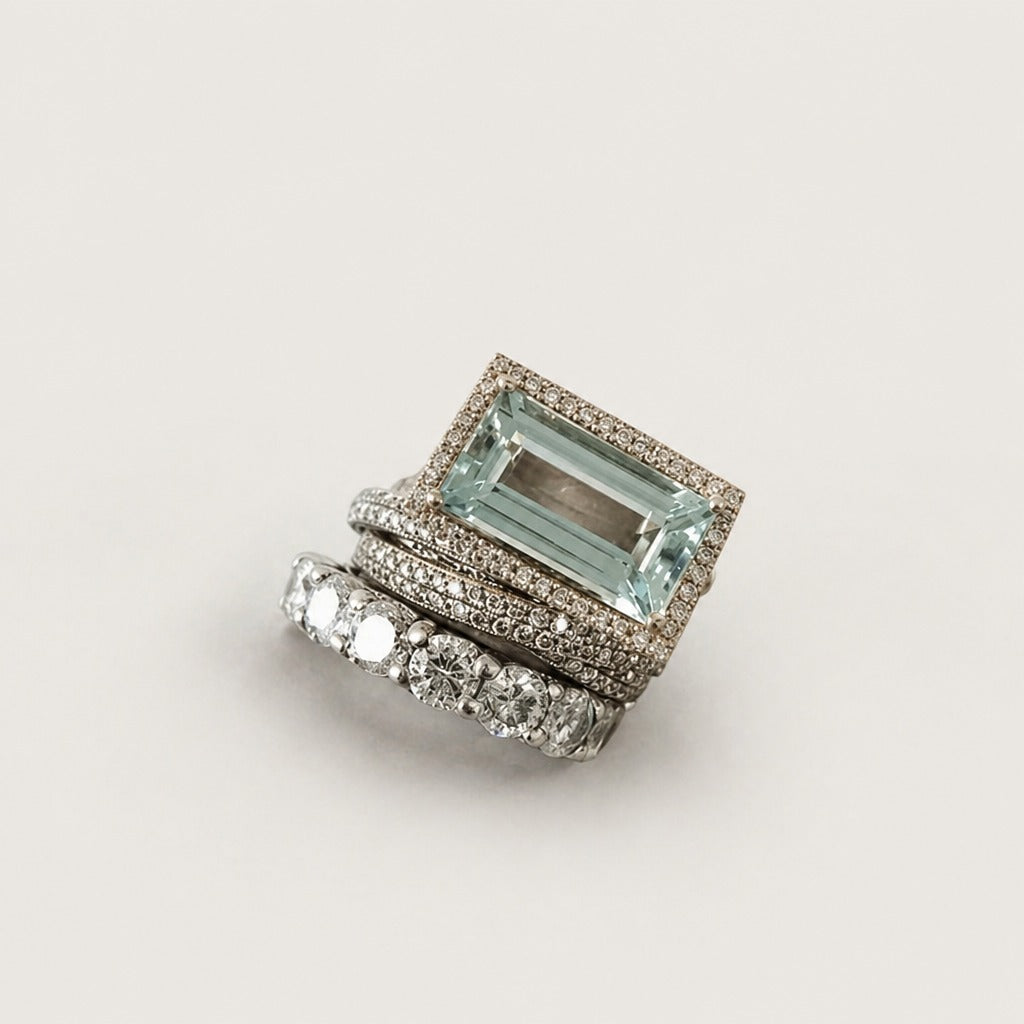 Conjunto de anillos vintage de plata con turquesa de cristal – imagen 2