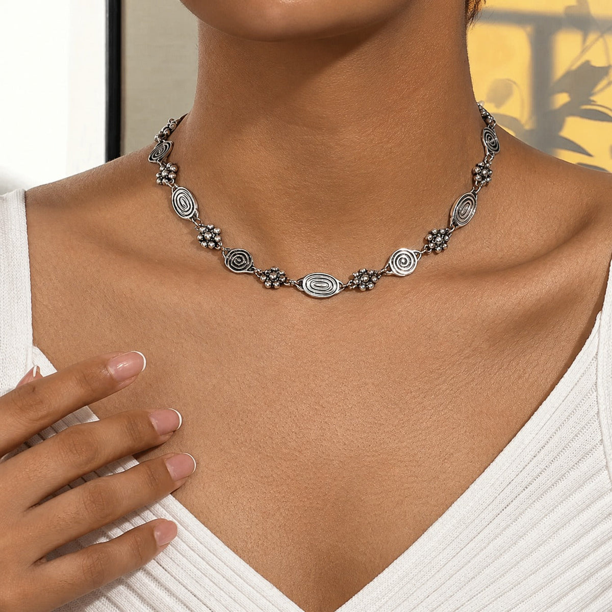 Collar bohemio exótico de plata