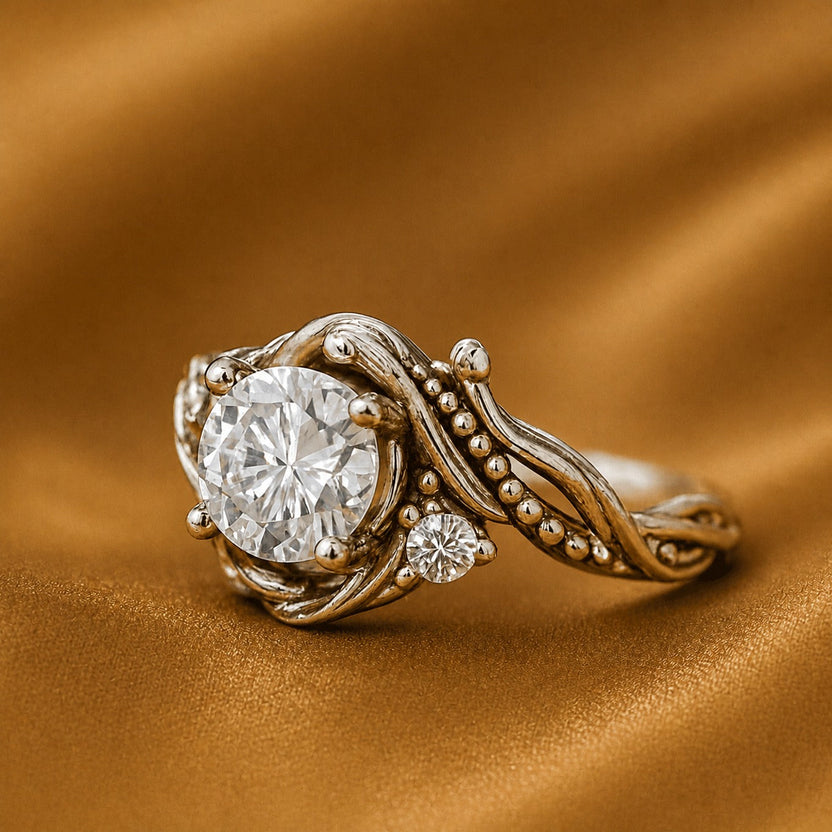 Anillo de lujo en forma de rama con circonita plateada
