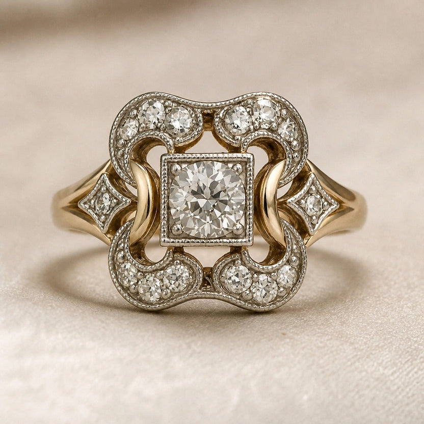 Anillo vintage de oro con circonita