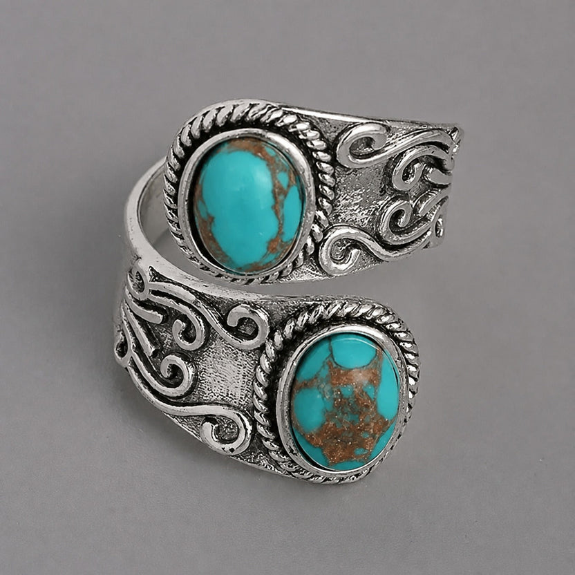 Anillo cruz vintage de plata con turquesa