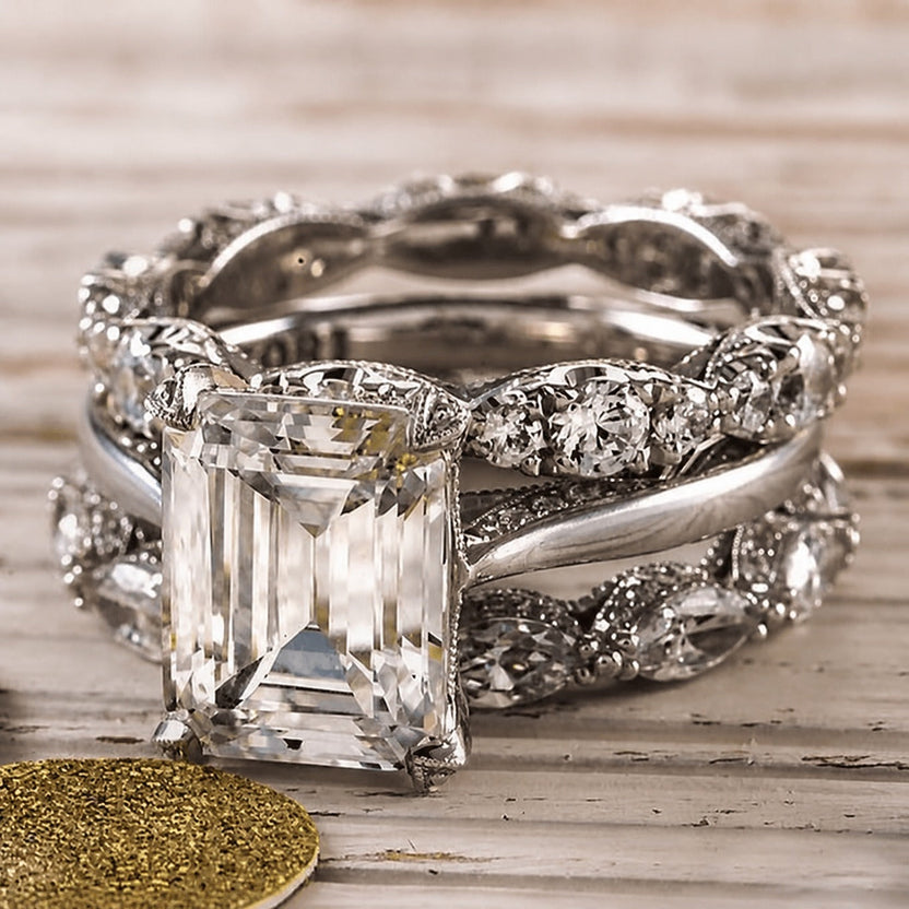 Anillo vintage de plata brillante en capas