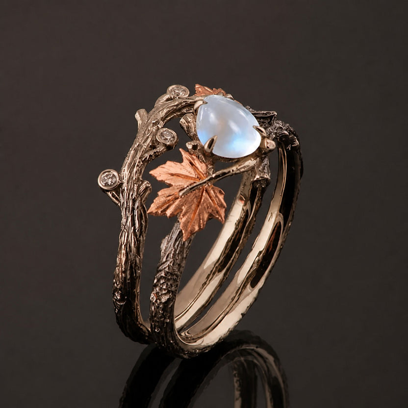 Anillo de piedra de luna con aura etérea