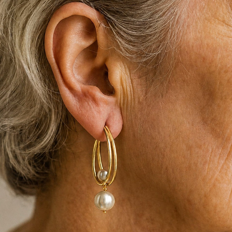 Pendientes vintage de perla dorada – imagen 2