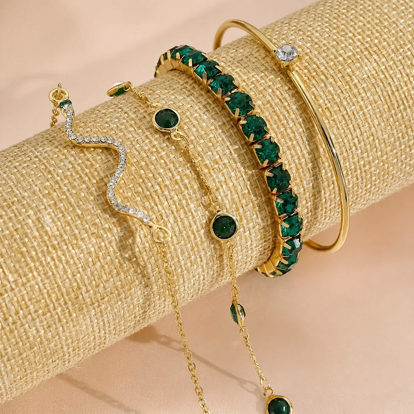 Set de pulseras vintage en verde esmeralda