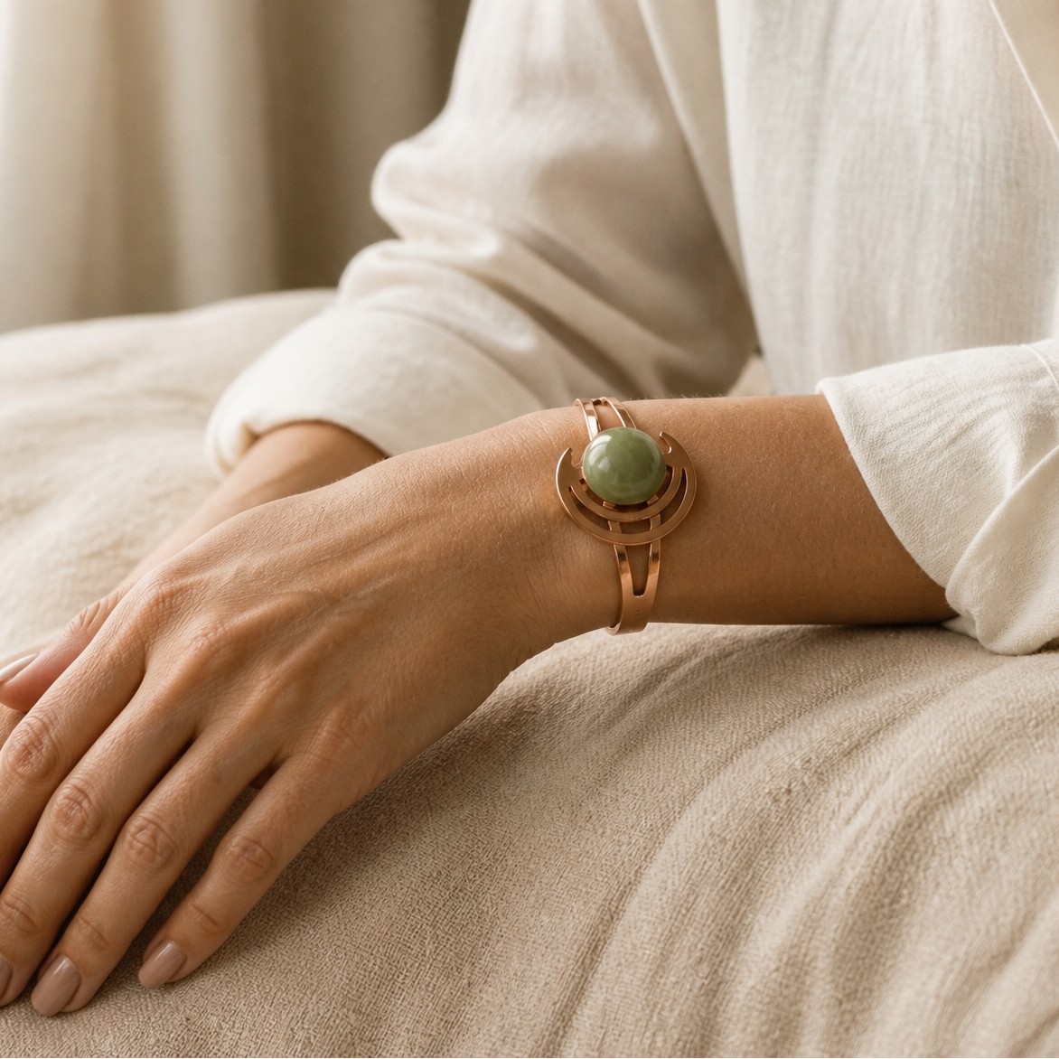 Brazalete de cobre con esfera esmeralda eterna – imagen 2