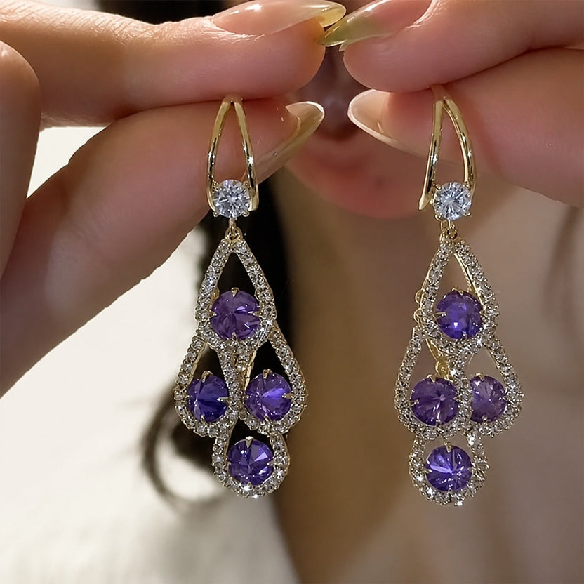 Pendientes colgantes de cristal morado