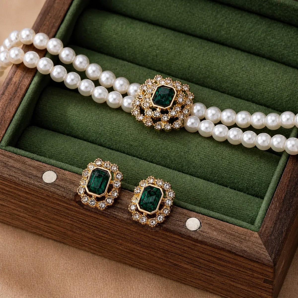 Conjunto de collar de perlas y esmeralda Carmen, Lucía & Rocío – imagen 2