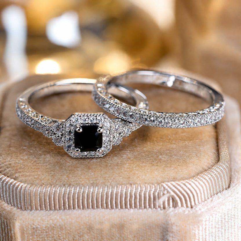 Anillo radiante de ónix negro