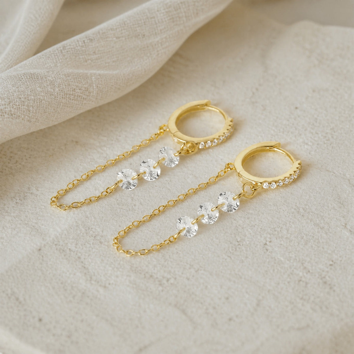 Pendientes aros de cadena con cristales