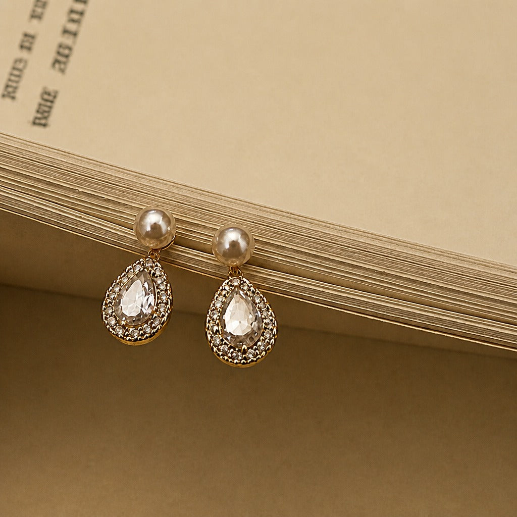 Pendientes colgantes de perlas con halo – imagen 2